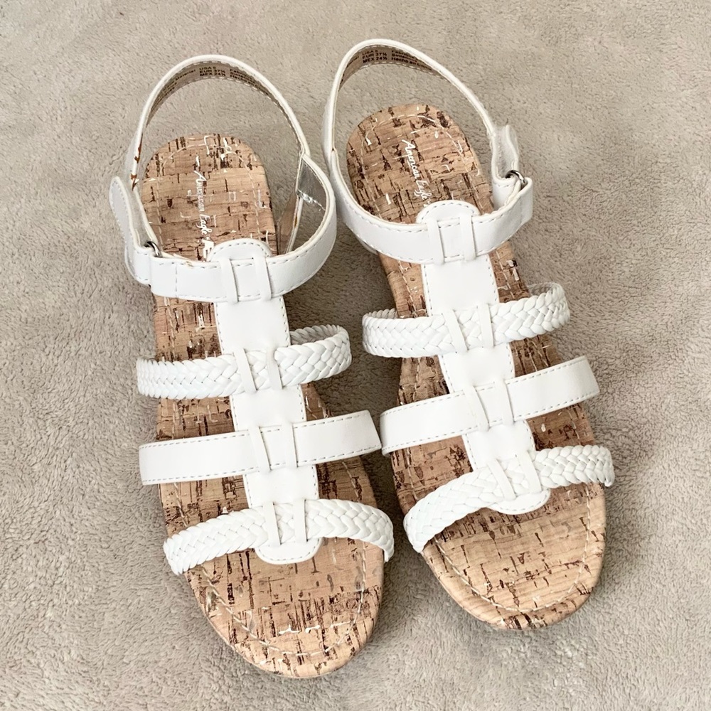 American Eagle AE By Payless White Low Wedge Strappy Sandals